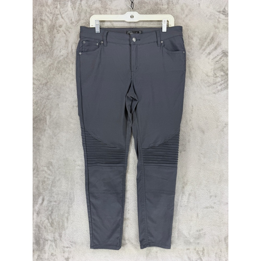 Prana Moto Pants Women 12 Short Gray W4118SH15 Pleated Knee Nylon Blend Stretch